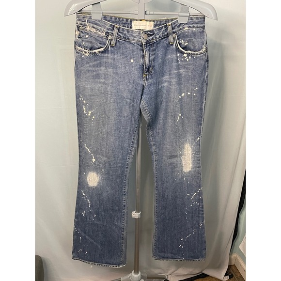 Paper Denim & Cloth 37199 Jeans Womens Blue Distressed Paint Splatter Bootcut 29 - Picture 1 of 11